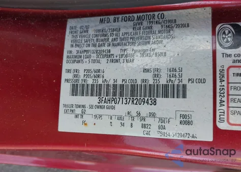 2007 Ford Fusion Se из США, поврежденный, VIN 3FAHP07137R209438